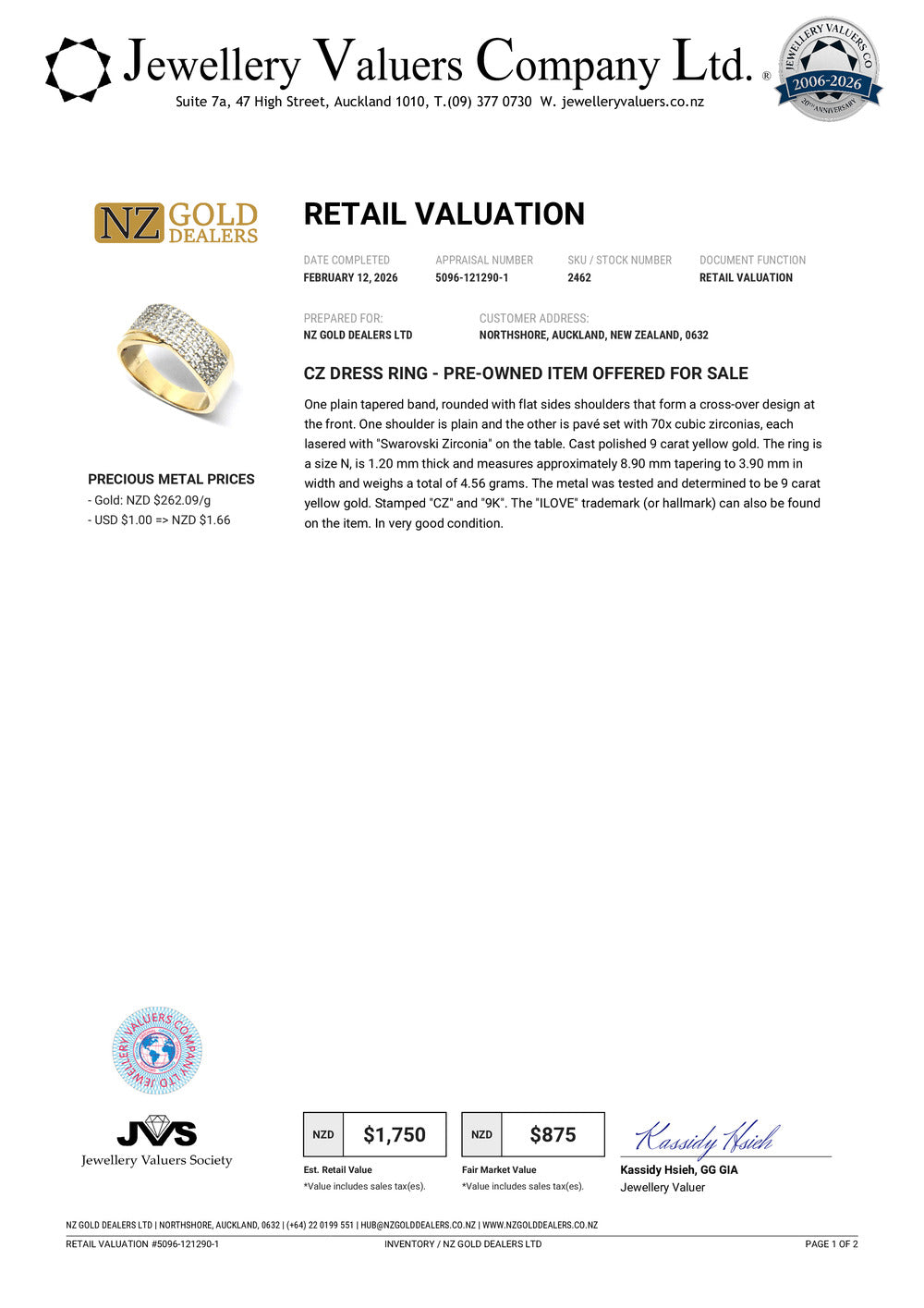 GOLD DEAL | 9kt Gold Swarovski Starlight Wave Ring Valuation $1,750