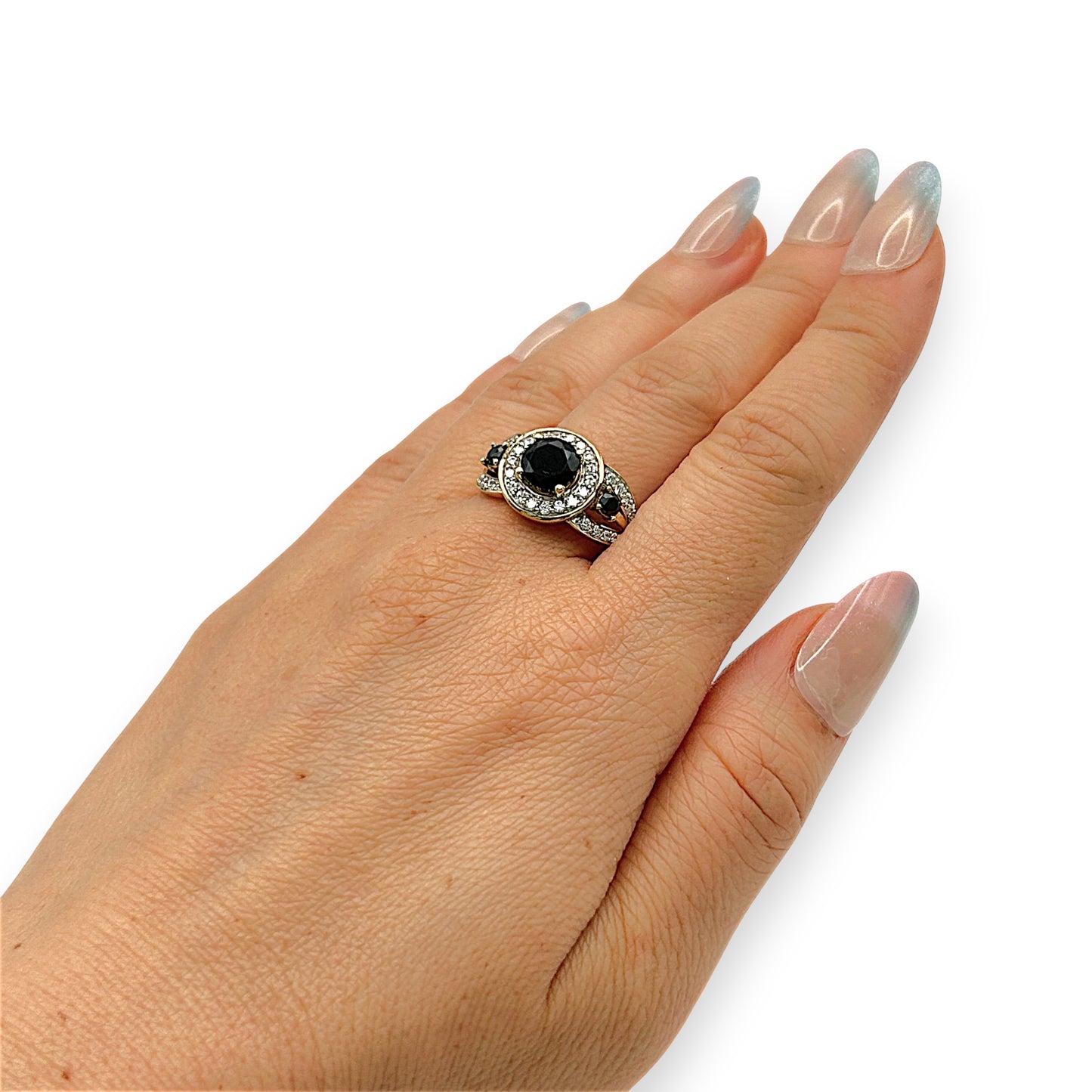 GOLD DEAL | 9kt Gold Noir Halo Elegance Ring Size S