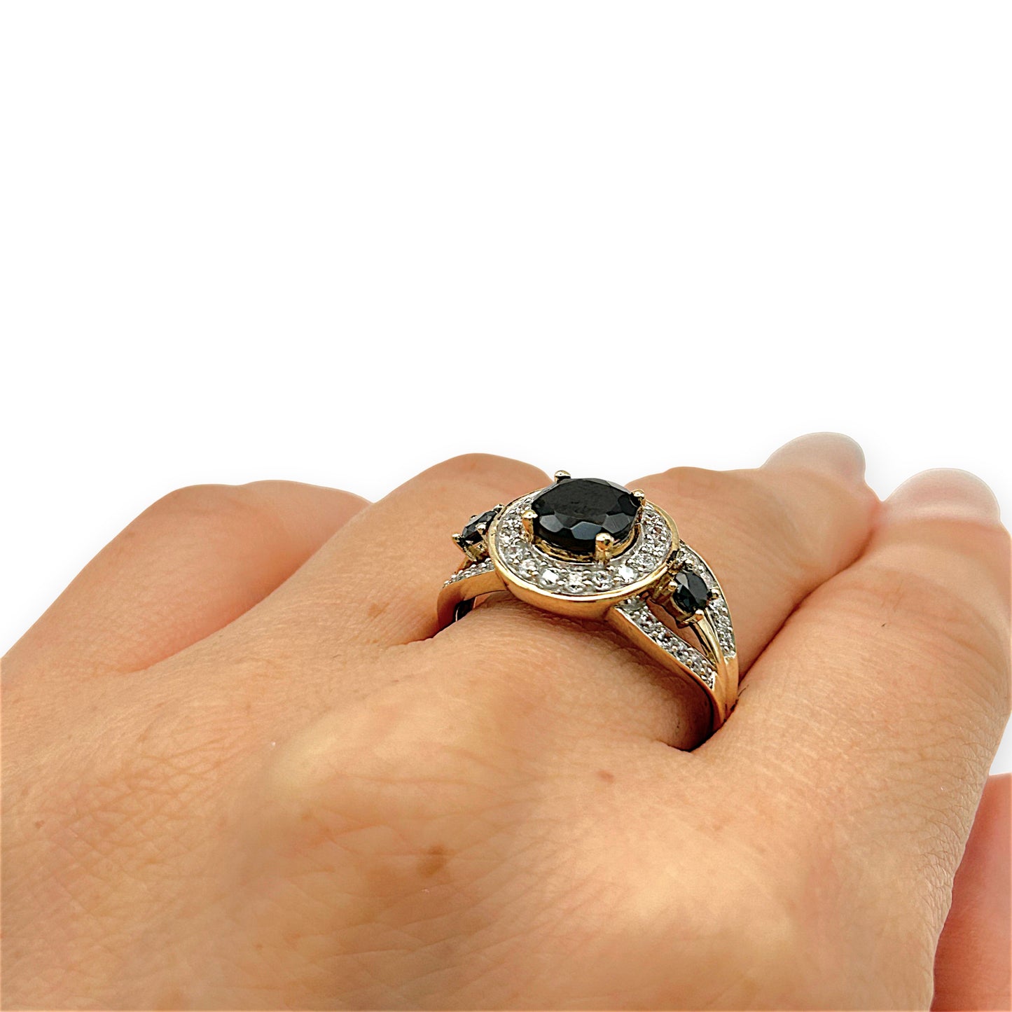 GOLD DEAL | 9kt Gold Noir Halo Elegance Ring Size S