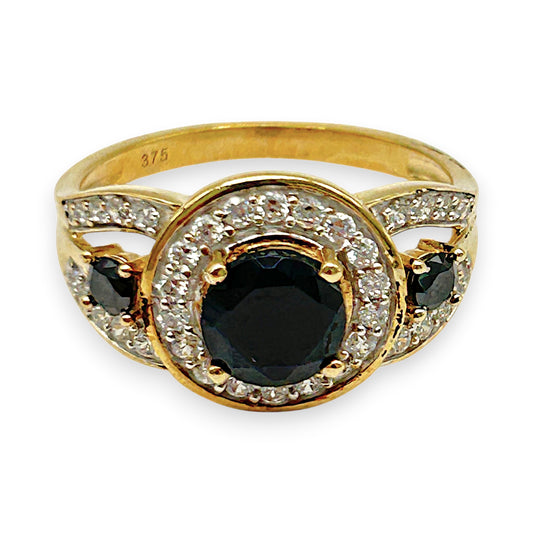 GOLD DEAL | 9kt Gold Noir Halo Elegance Ring Size S