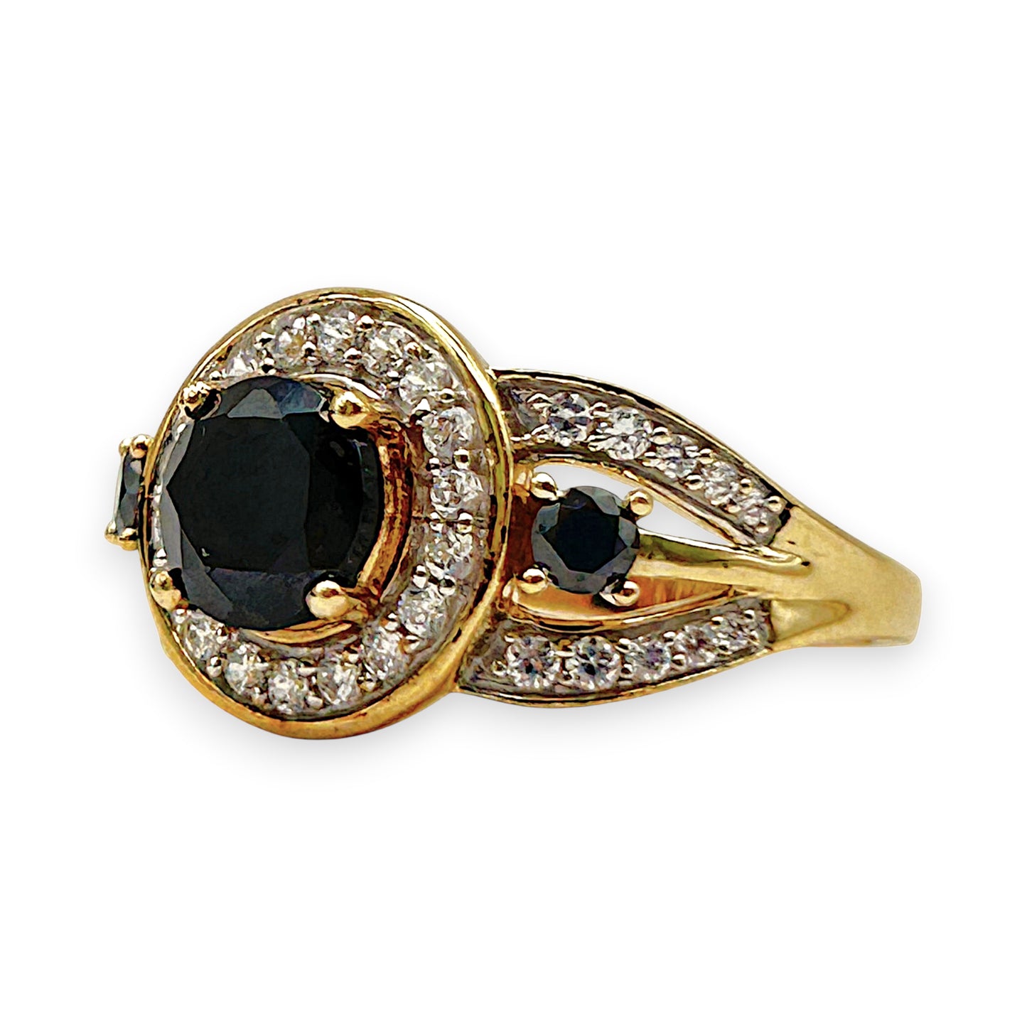 GOLD DEAL | 9kt Gold Noir Halo Elegance Ring Size S