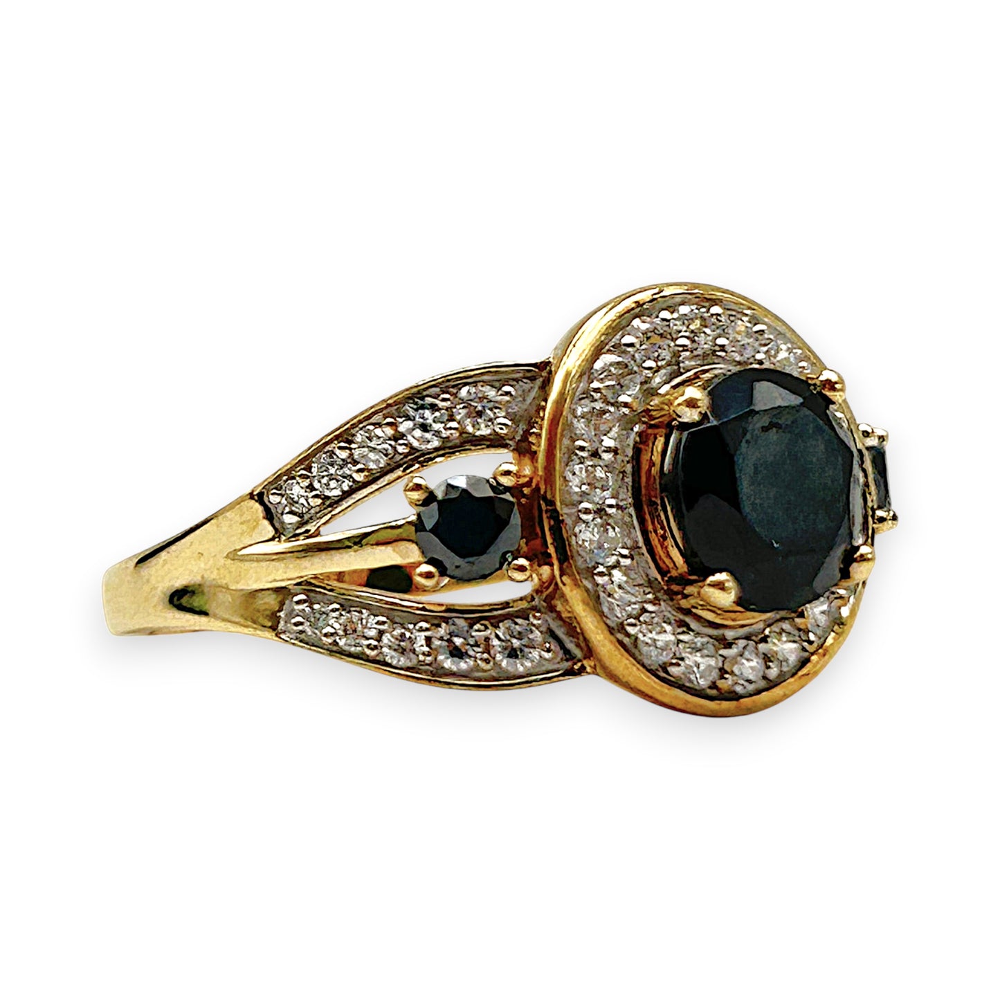 GOLD DEAL | 9kt Gold Noir Halo Elegance Ring Size S