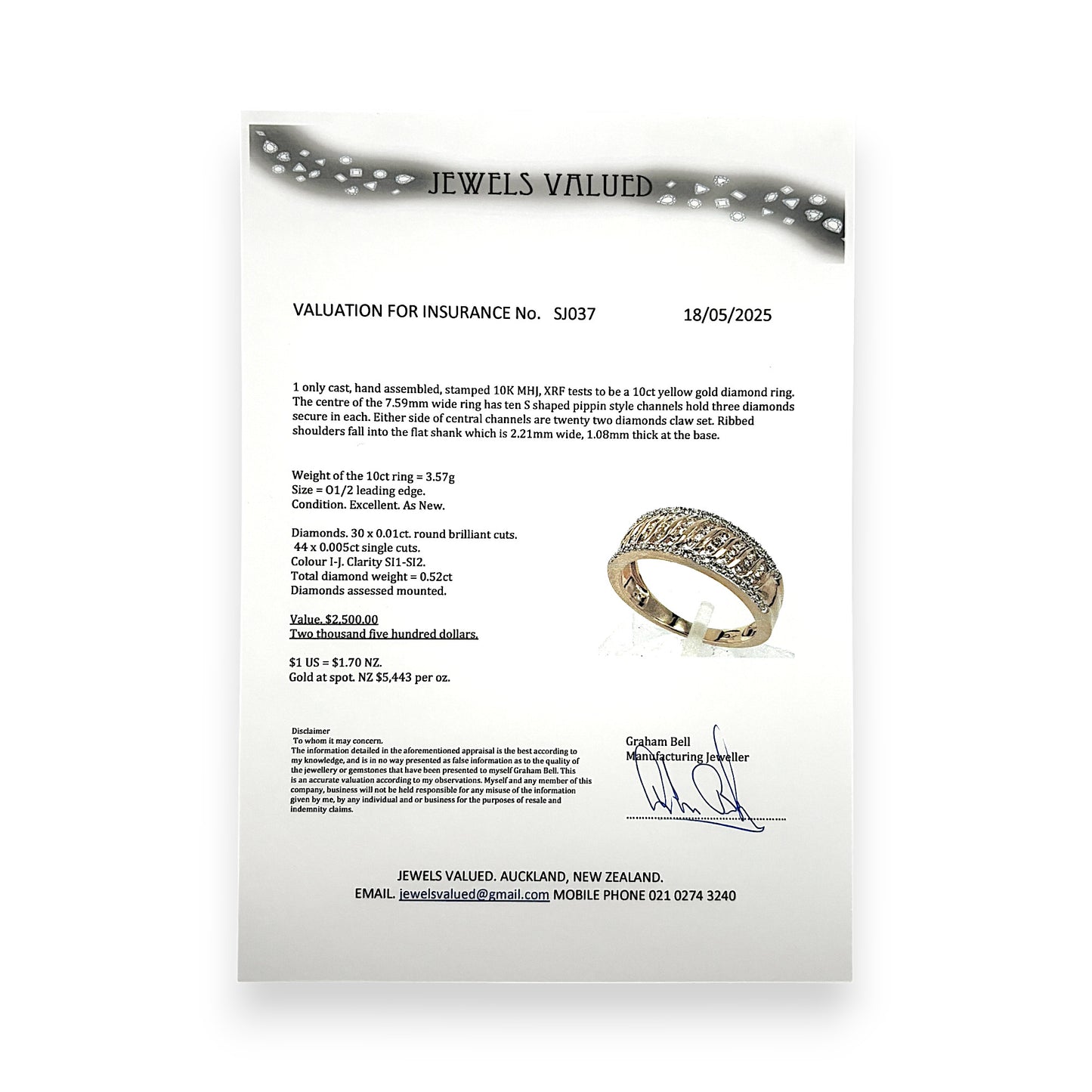 GOLD DEAL | FLASH SALE 10ct (10K) Gold Diamond 0.52ct MHJ Ring. Valuation $2,500