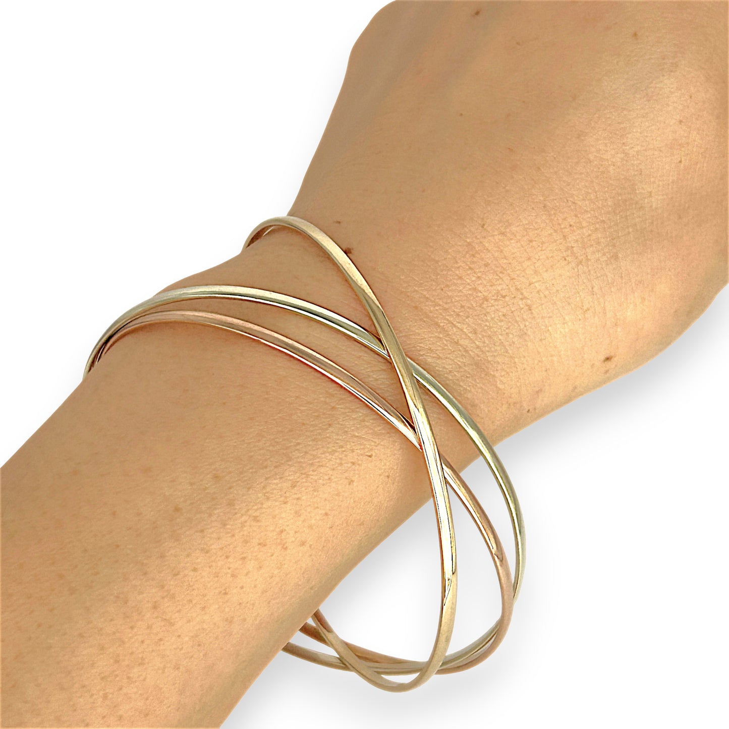 NZGD | 9ct Y/W/R Gold Triluna Harmony Bangle Set-Refurbished, 65.2mm