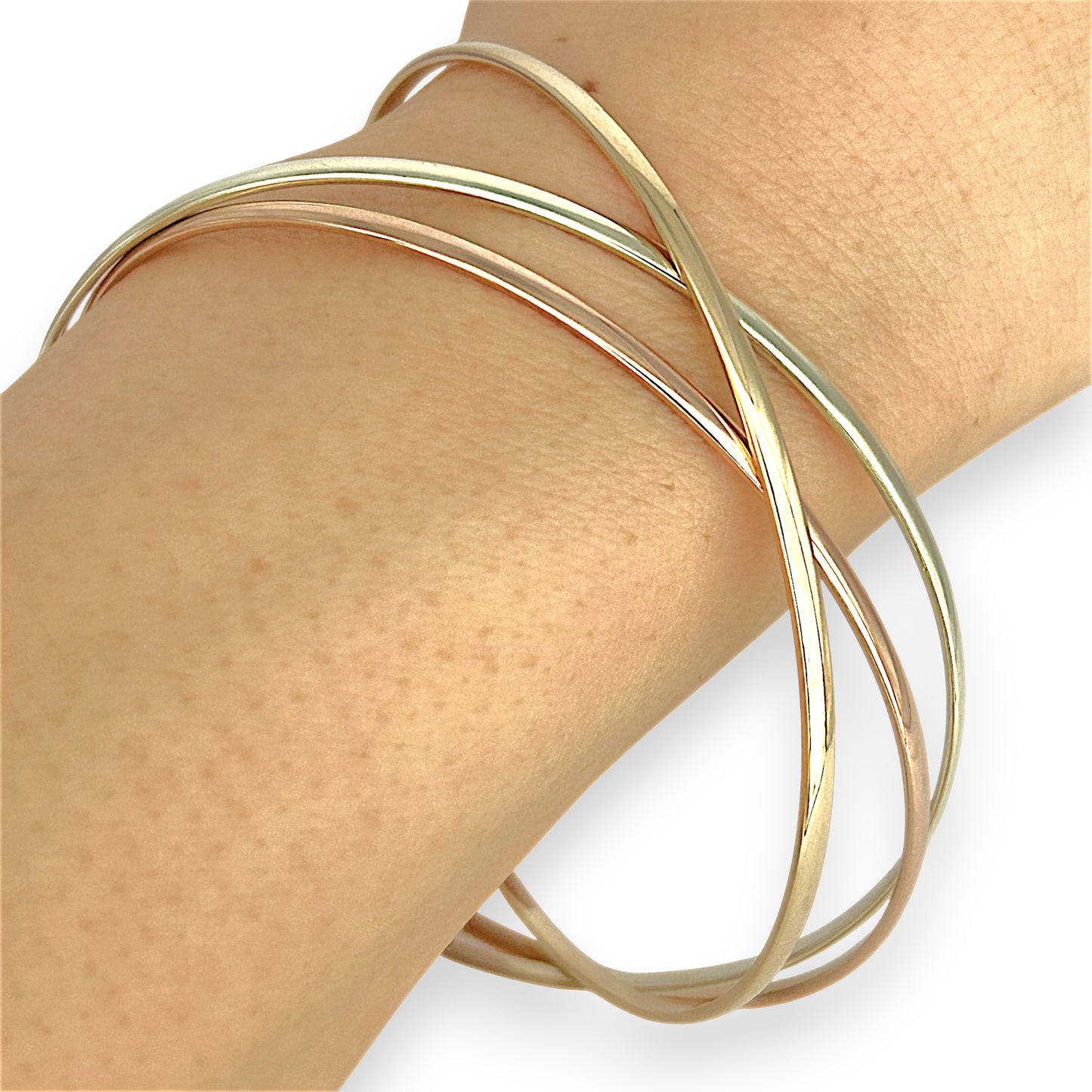 NZGD | 9ct Y/W/R Gold Triluna Harmony Bangle Set-Refurbished, 65.2mm