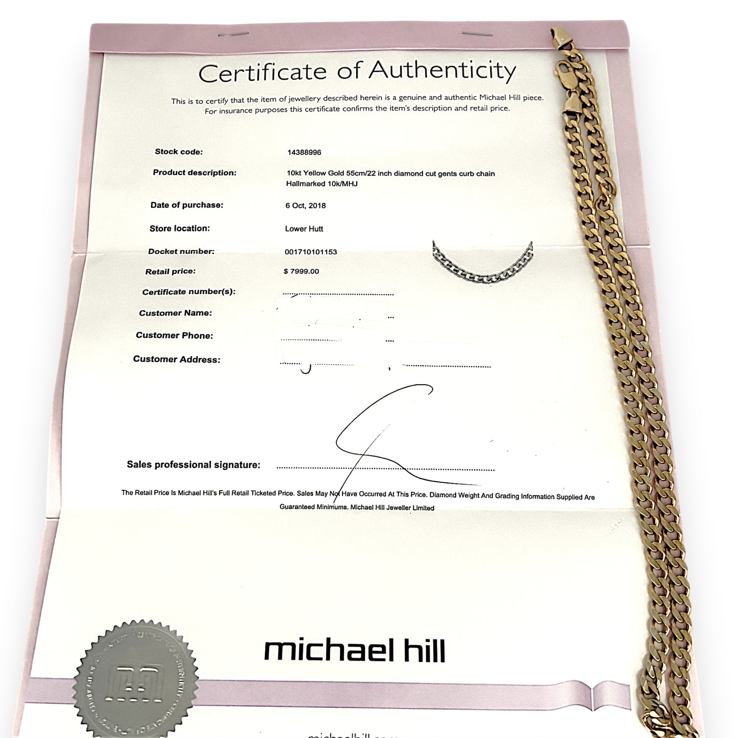 XMAS DEAL | 10kt Gold Michael Hill Fortress Solid Curb Chain 57cm-Refurbished