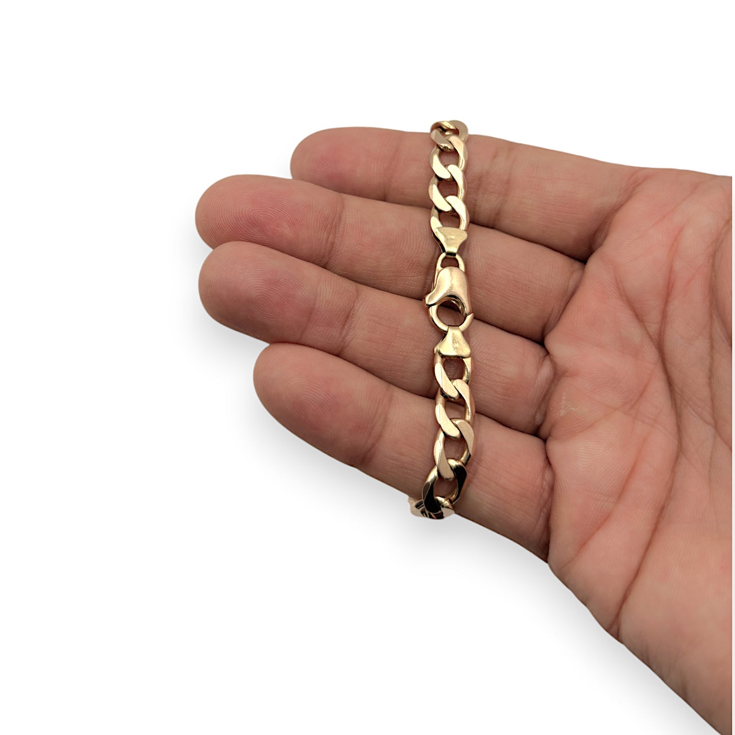 9ct Gold Curb Link Bracelet 21cm long, Valuation $5,250. R # 255