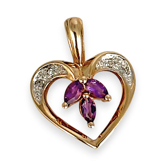 GOLD DEAL | 9kt Gold Amethyst Bloom Heart Pendant