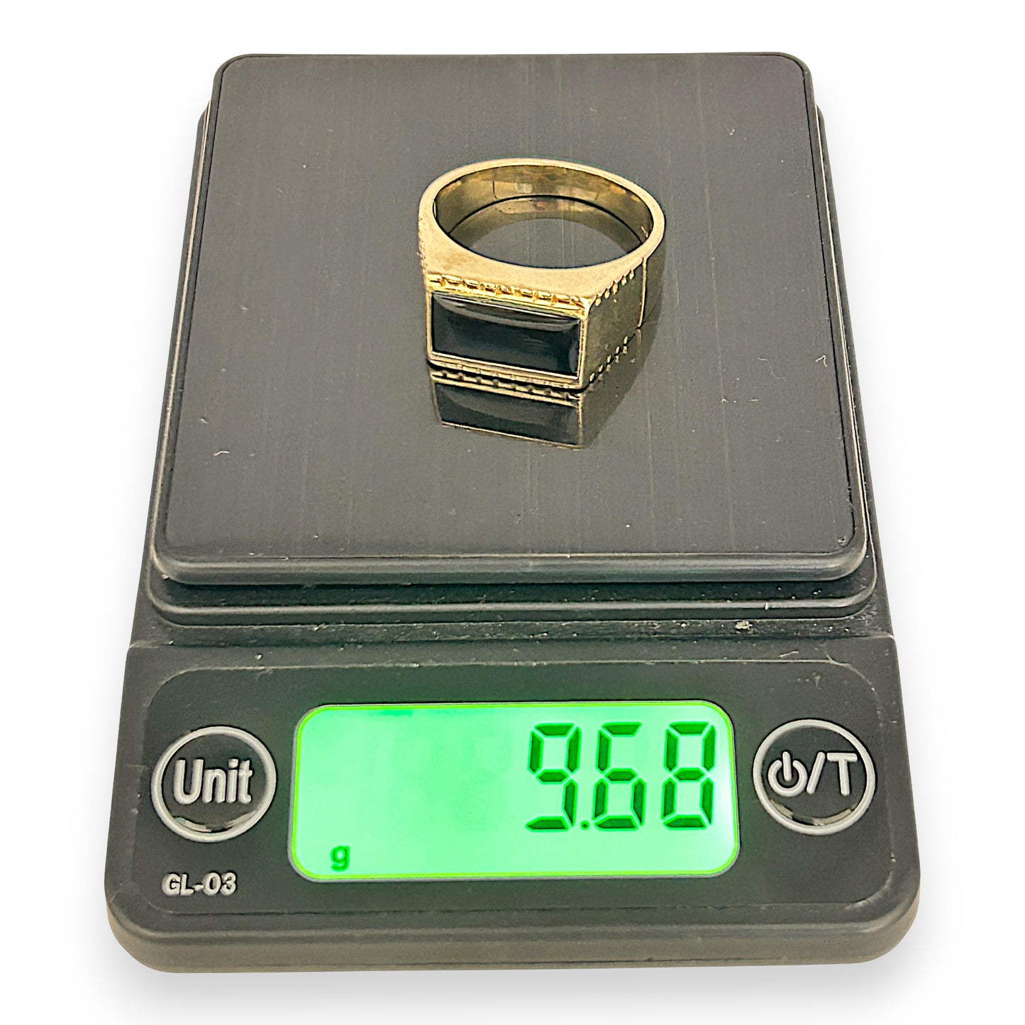 GOLD DEAL | 9kt Gold Black Onyx Signet Ring Size U