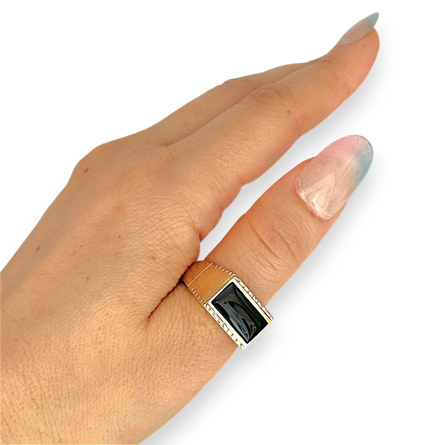 GOLD DEAL | 9kt Gold Black Onyx Signet Ring Size U