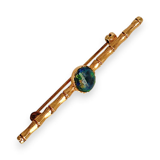 GOLD DEAL | 9kt Gold Vintage Bamboo Twilight-Black Opal Brooch