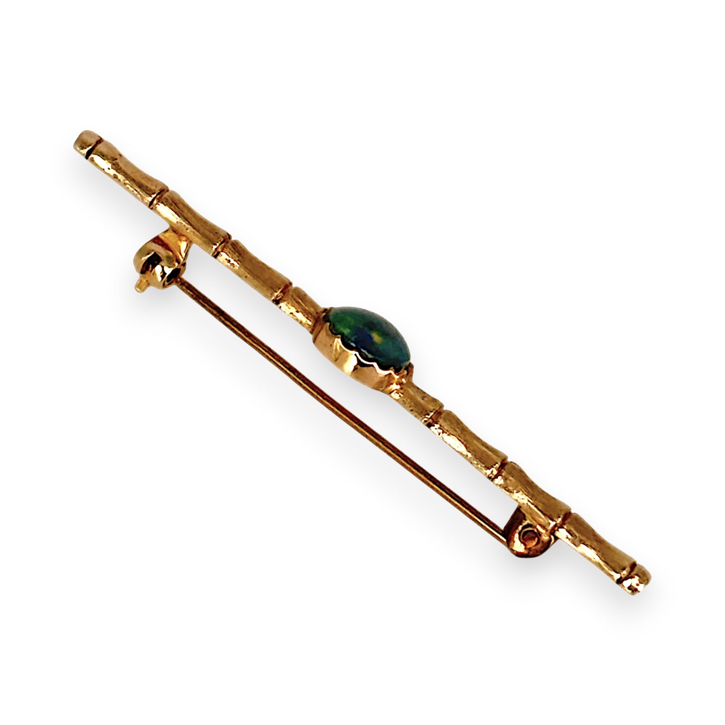 GOLD DEAL | 9kt Gold Vintage Bamboo Twilight-Black Opal Brooch