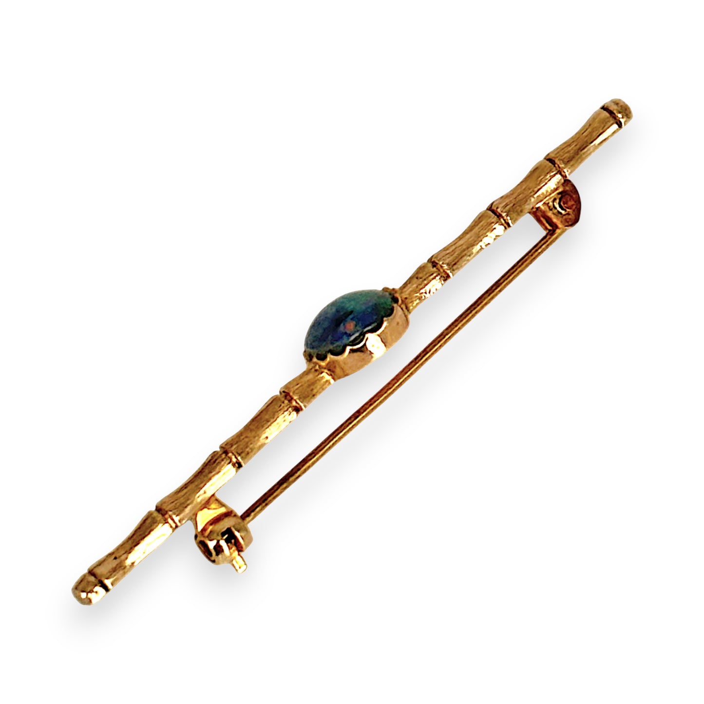 GOLD DEAL | 9kt Gold Vintage Bamboo Twilight-Black Opal Brooch