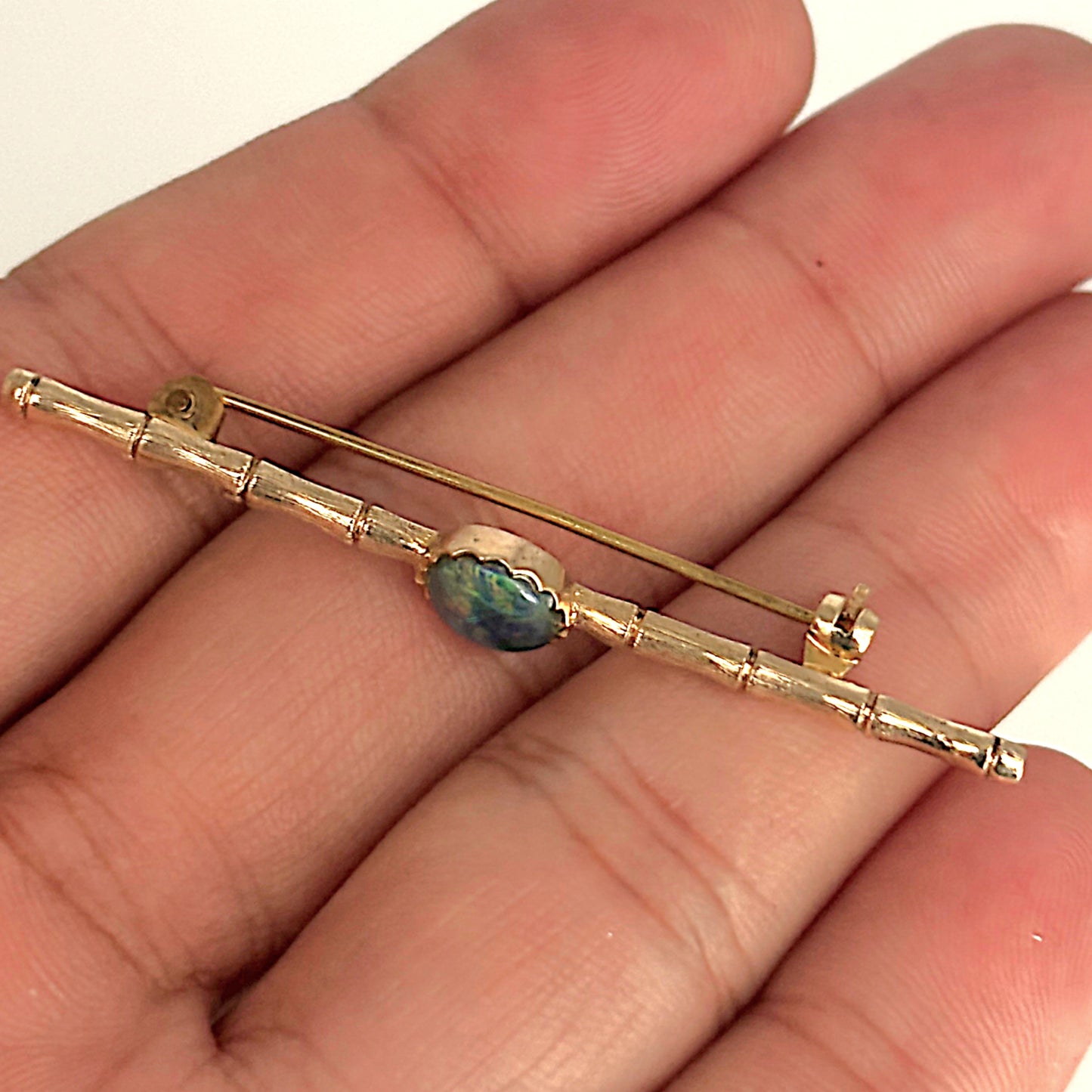 GOLD DEAL | 9kt Gold Vintage Bamboo Twilight-Black Opal Brooch