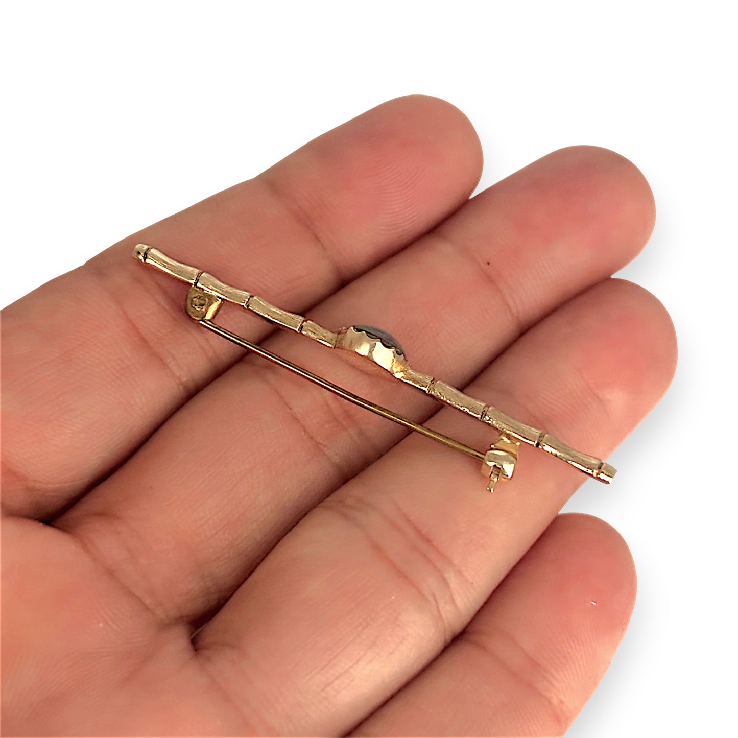 GOLD DEAL | 9kt Gold Vintage Bamboo Twilight-Black Opal Brooch