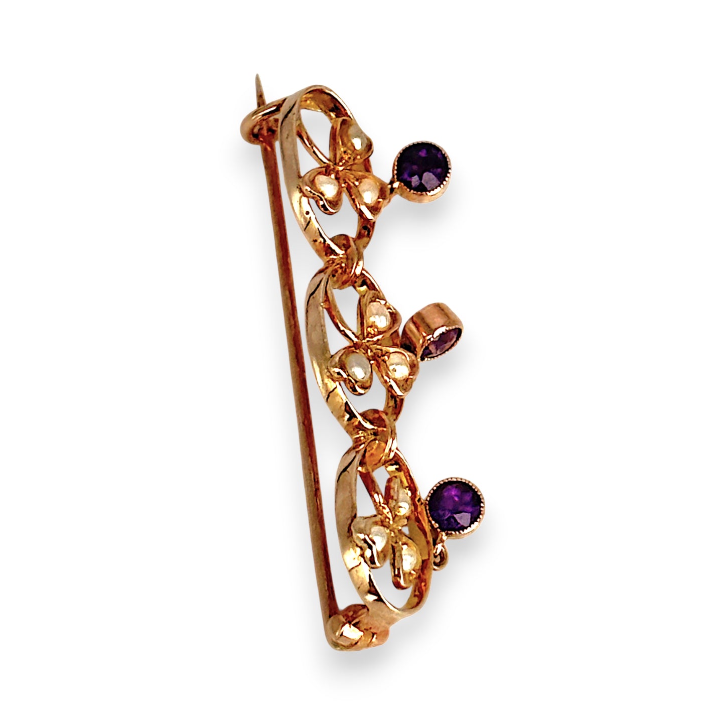GOLD DEAL | 9kt Gold Vintage Amethyst Waltz Brooch