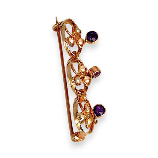 GOLD DEAL | 9kt Gold Vintage Amethyst Waltz Brooch