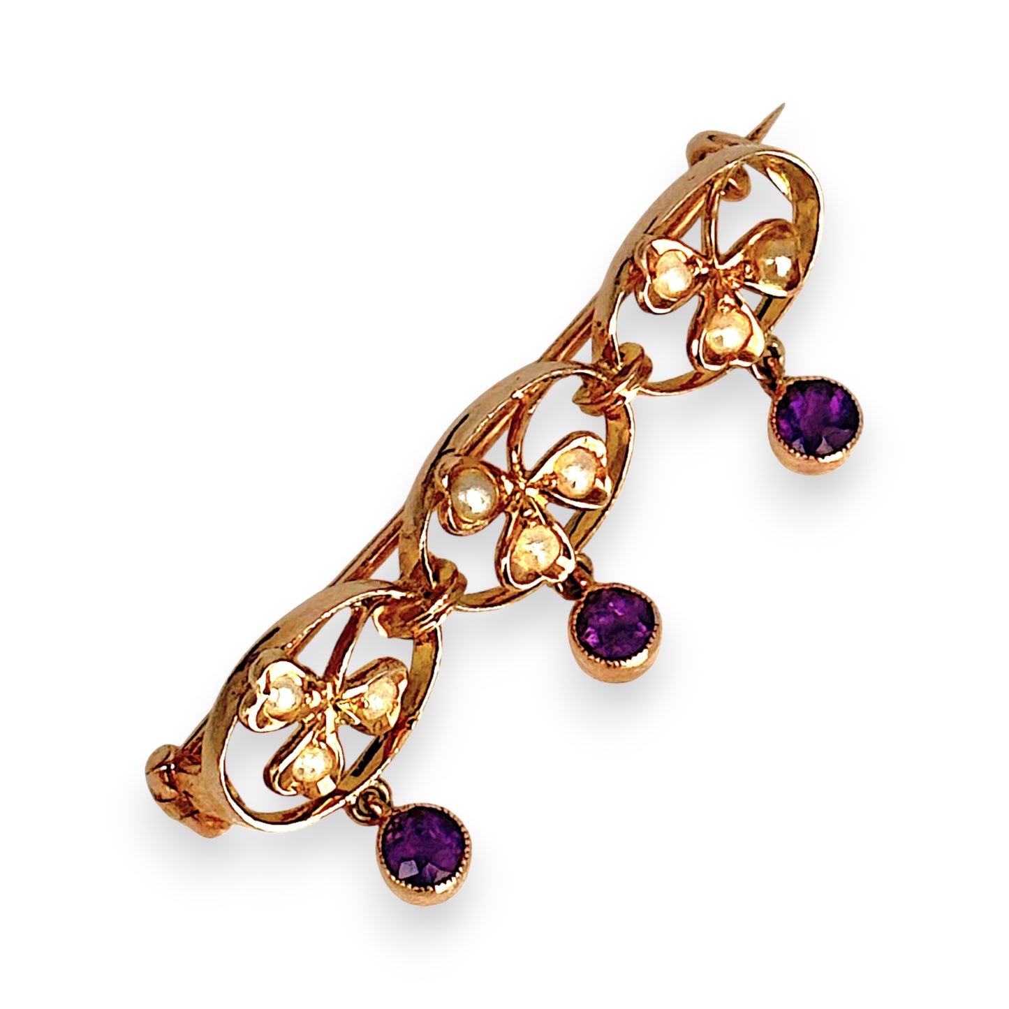 GOLD DEAL | 9kt Gold Vintage Amethyst Waltz Brooch