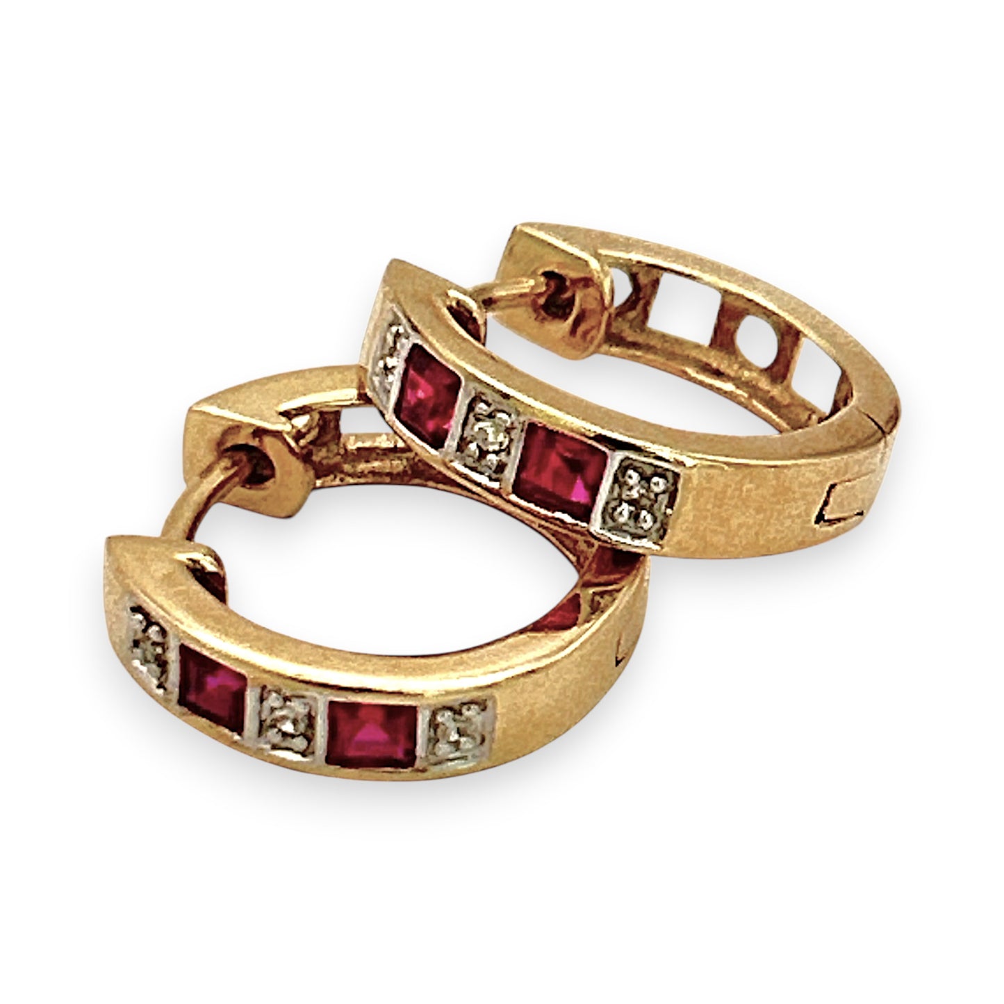 10ct Gold Earrings |NZGD| Michael Hill Ruby‑Diamond Reversible Huggies