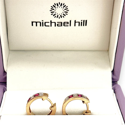 10ct Gold Earrings |NZGD| Michael Hill Ruby‑Diamond Reversible Huggies