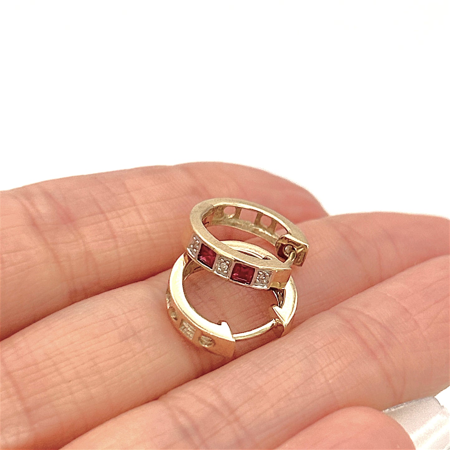 10ct Gold Earrings |NZGD| Michael Hill Ruby‑Diamond Reversible Huggies