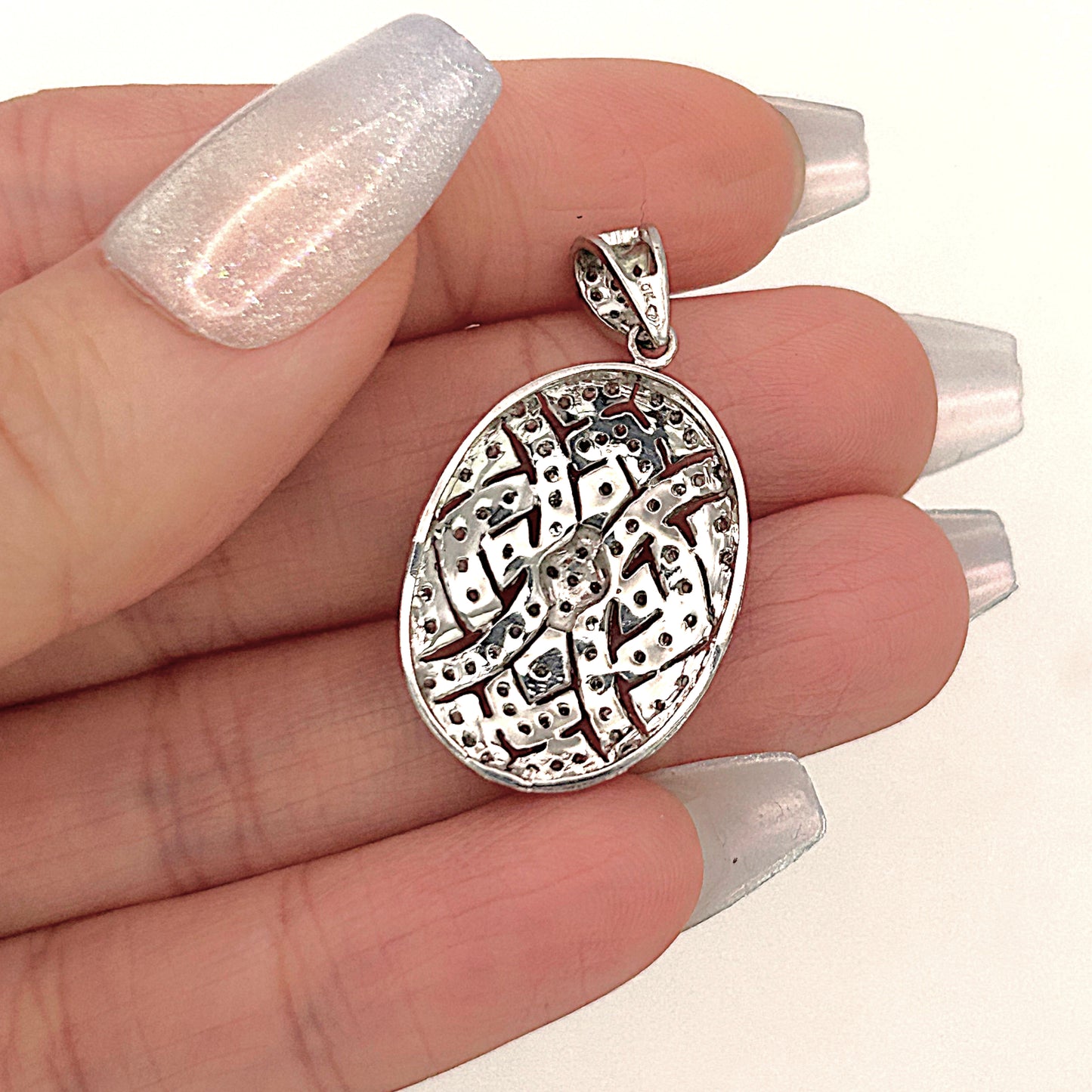 NZGD | 10ct White Gold Pendant - Aurora Veil Diamond Medallion