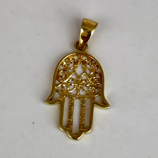 NZGD | 10ct Gold MHJ Golden Guardian Filigree Hamsa Pendant