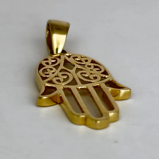 NZGD | 10ct Gold MHJ Golden Guardian Filigree Hamsa Pendant