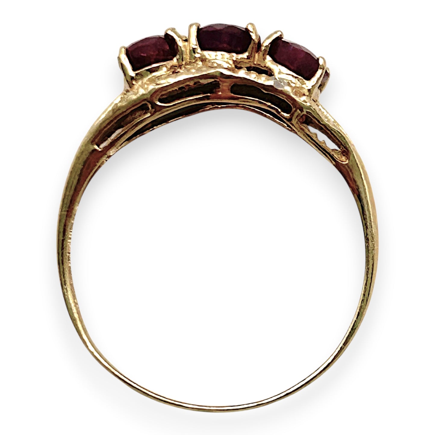 NZGD | 10ct Gold Rosefire Trio Vintage Ruby Ring Size N