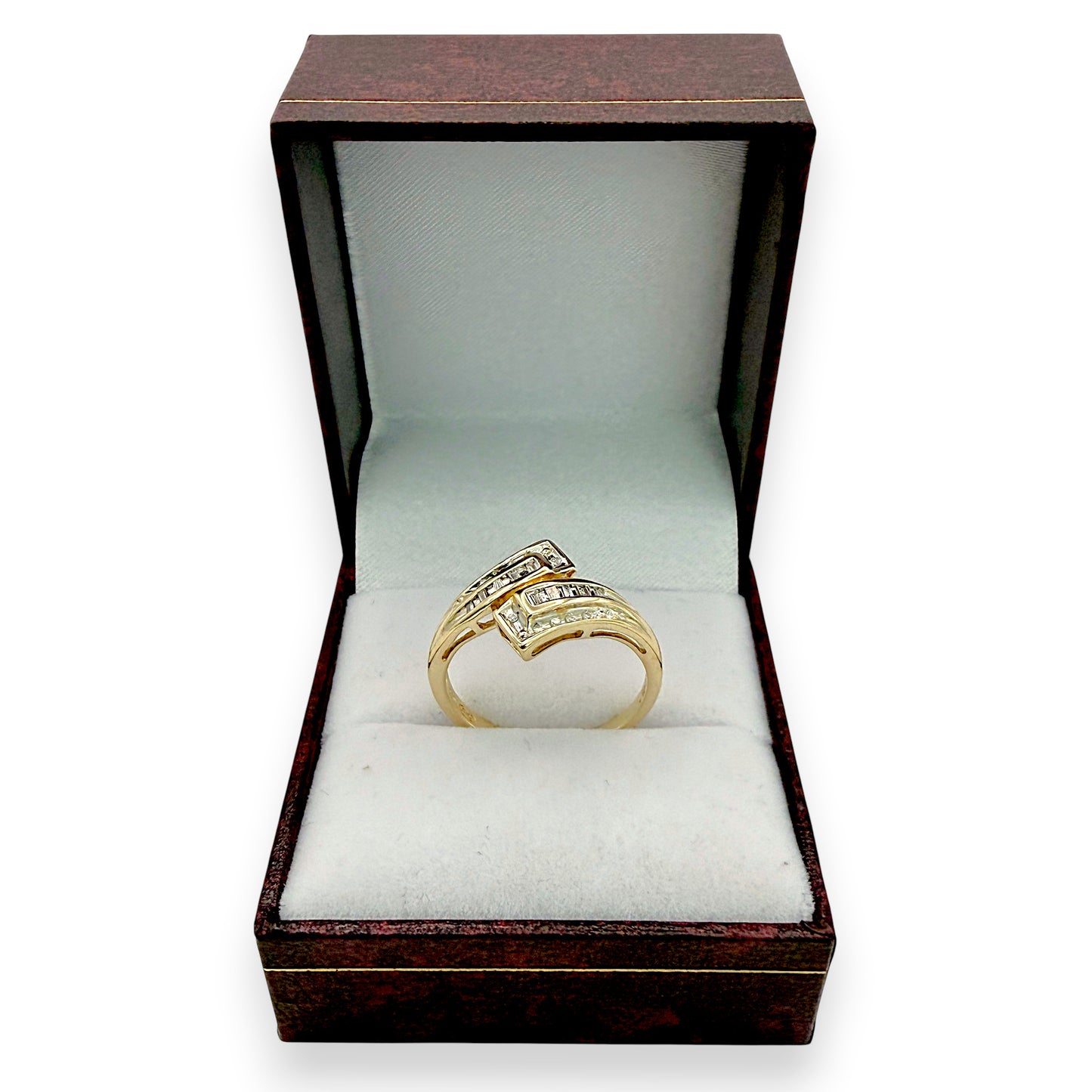 NZGD | 9ct Gold Diamond Double‑Row Crossover Ring Size O