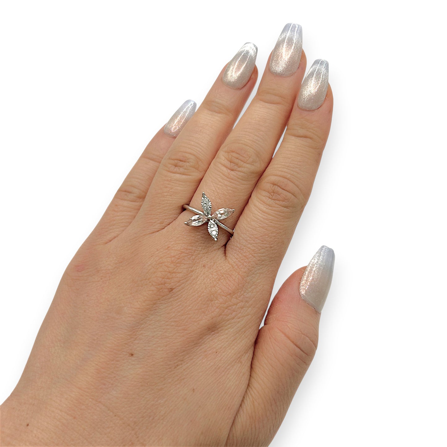 NZGD | 10ct Whtie Gold MICHAEL HILL Whispering Petal Diamond Ring Size O