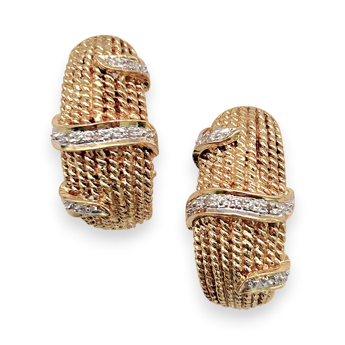 NZGD | 14ct Gold Opulent Weave & Diamond Hoops 21.5mm