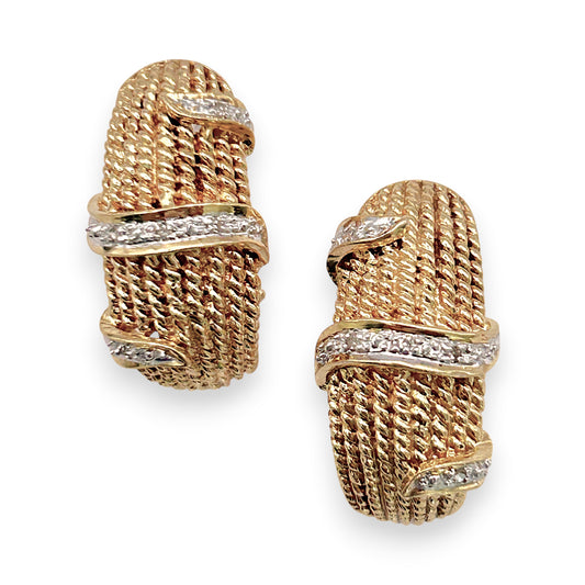 NZGD | 14ct Gold Opulent Weave & Diamond Hoops 21.5mm