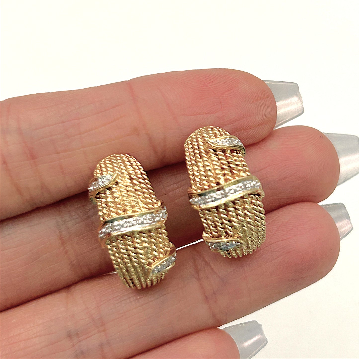 NZGD | 14ct Gold Opulent Weave & Diamond Hoops 21.5mm