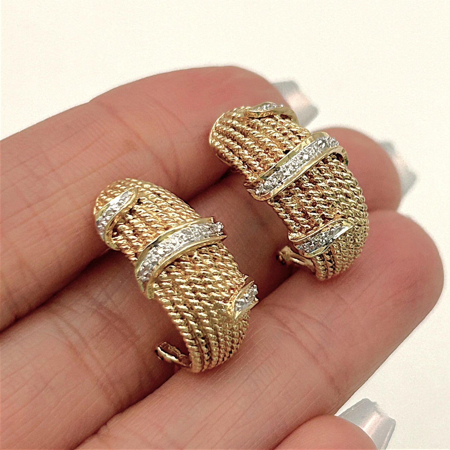 NZGD | 14ct Gold Opulent Weave & Diamond Hoops 21.5mm