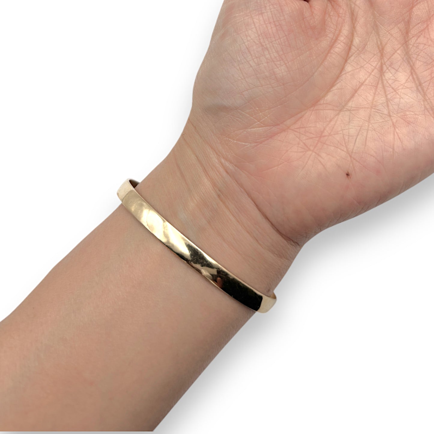 9ct Gold Bangle 5.8mm 5.65cm - 6.42cm, Solid Oval. R # 270
