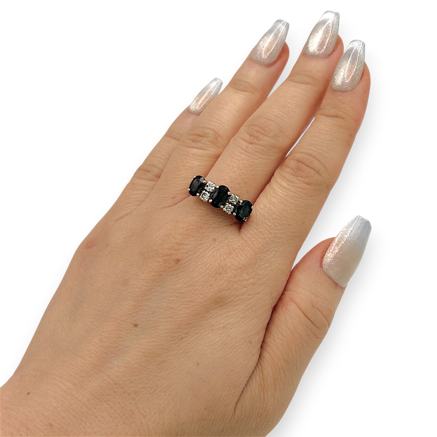 NZGD | 14ct R/W Gold Sapphire Trio Diamond Band Valuation $6,700