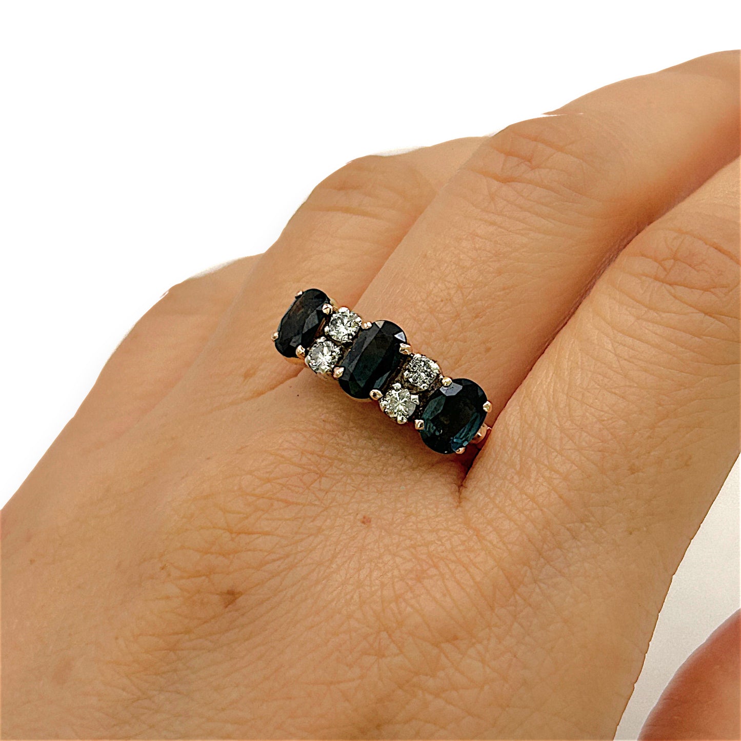 NZGD | 14ct R/W Gold Sapphire Trio Diamond Band Valuation $6,700