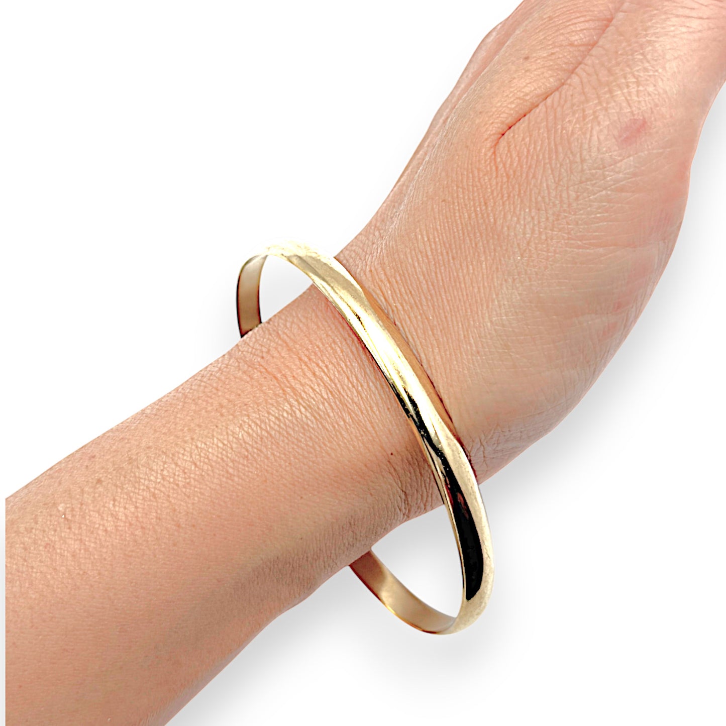 9ct Gold Solid Bangle Inner diameter 6.84cm, Valuation $4,500. R # 273