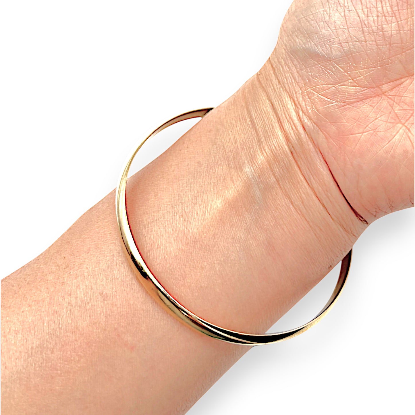 9ct Gold Solid Bangle Inner diameter 6.84cm, Valuation $4,500. R # 273