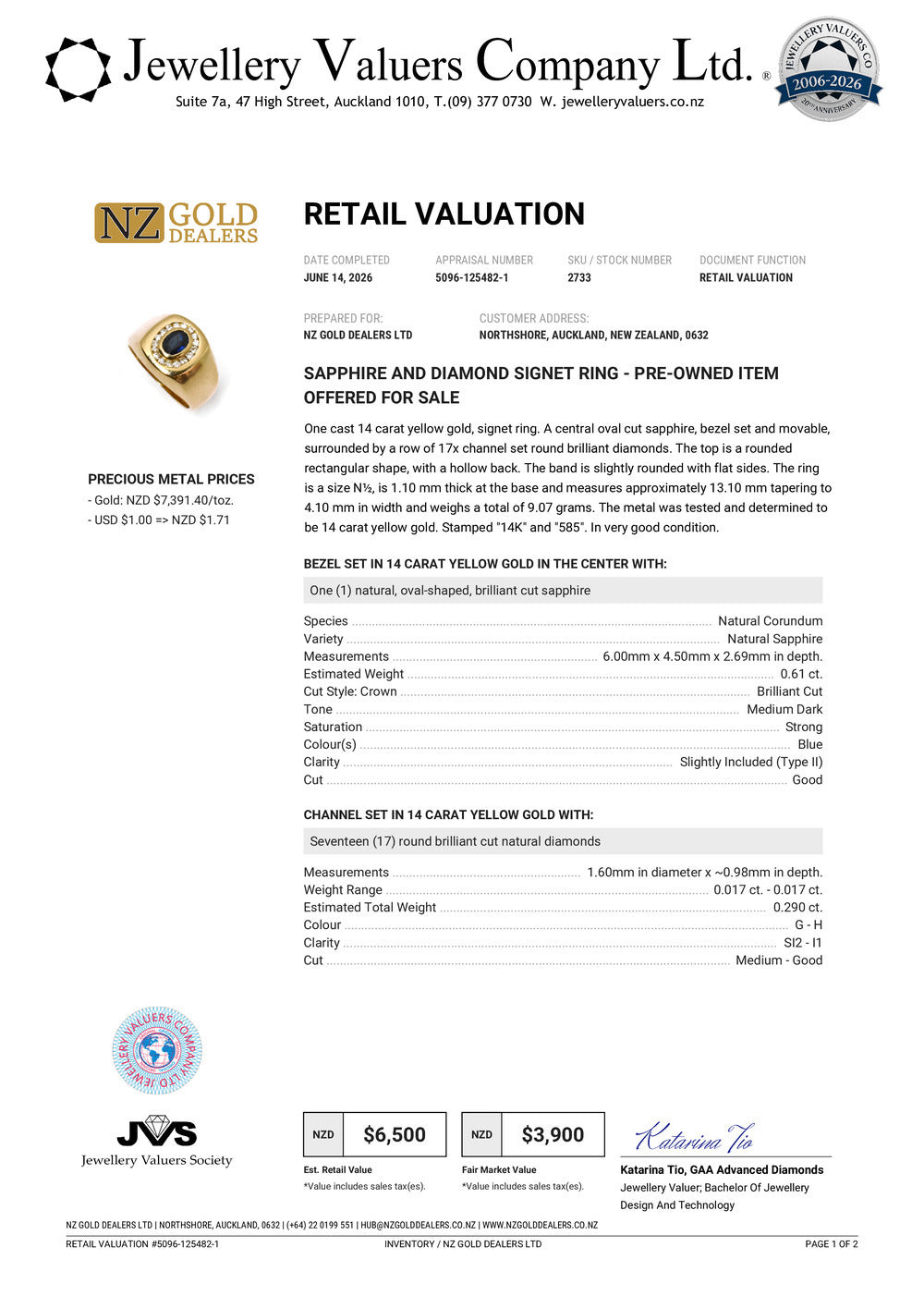 NZGD | 14ct Gold Sapphire Halo Cluster Ring Valuation $6,500