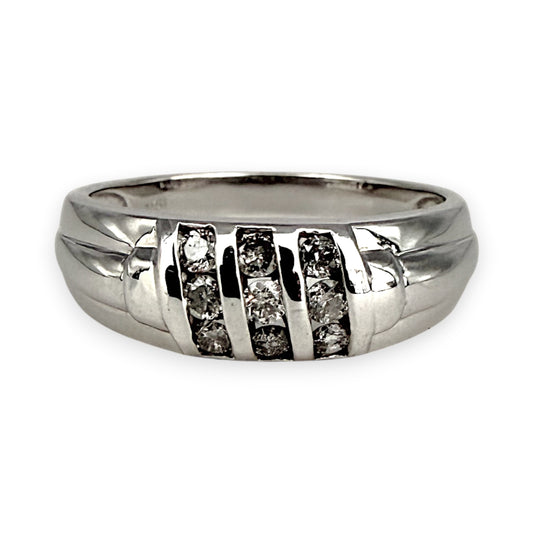 NZGD | 14ct White Gold Trilinear Diamond Band Ring Size S