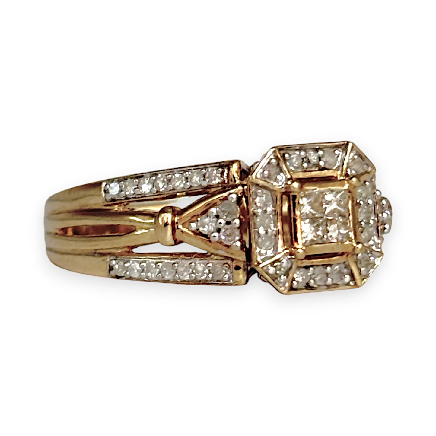 GOLD DEAL | 9ct Gold Square H Princess Cut Diamond Ring Valuation $2,800 Size N1/2