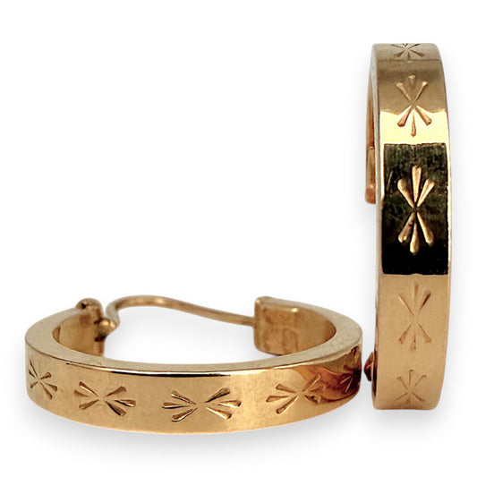 NZGD | 18ct Gold Engraved Starburst Hoop Earrings 15.4mm