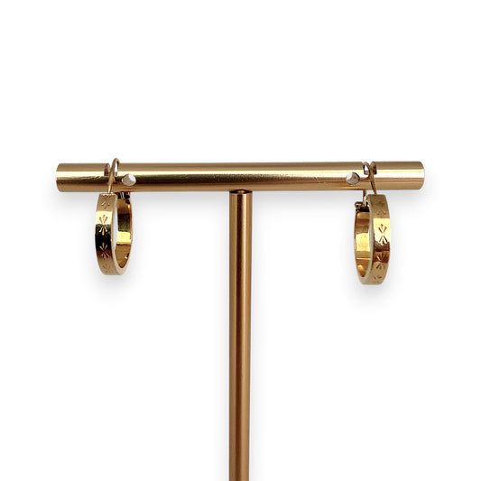 NZGD | 18ct Gold Engraved Starburst Hoop Earrings 15.4mm