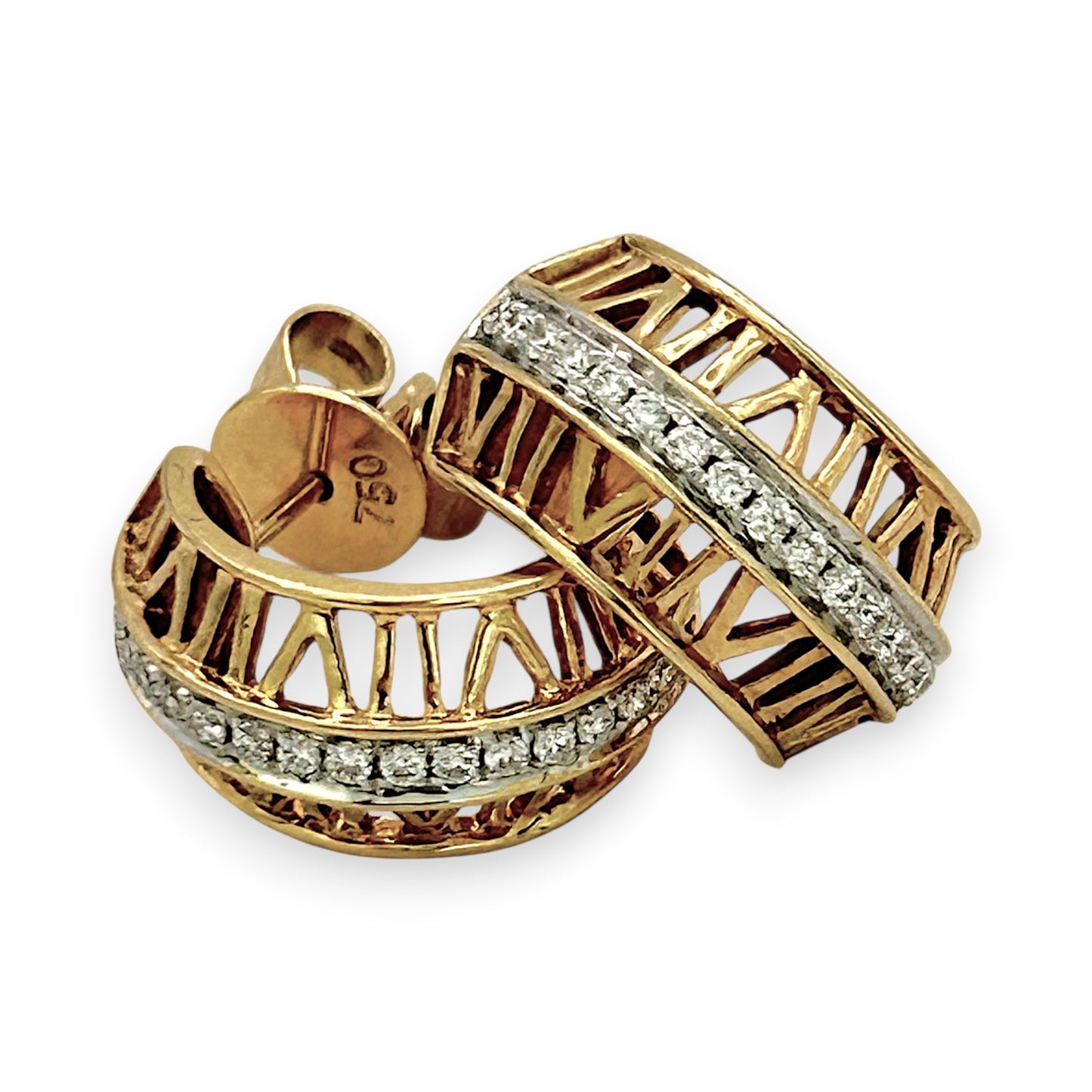 NZGD | 18ct Gold Roman Luxe Diamond Half Hoop Earrings