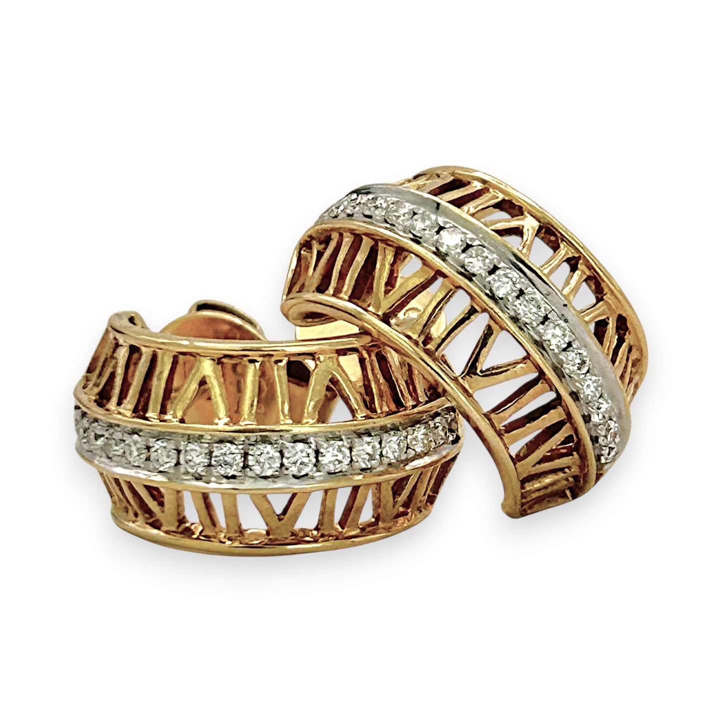 NZGD | 18ct Gold Roman Luxe Diamond Half Hoop Earrings