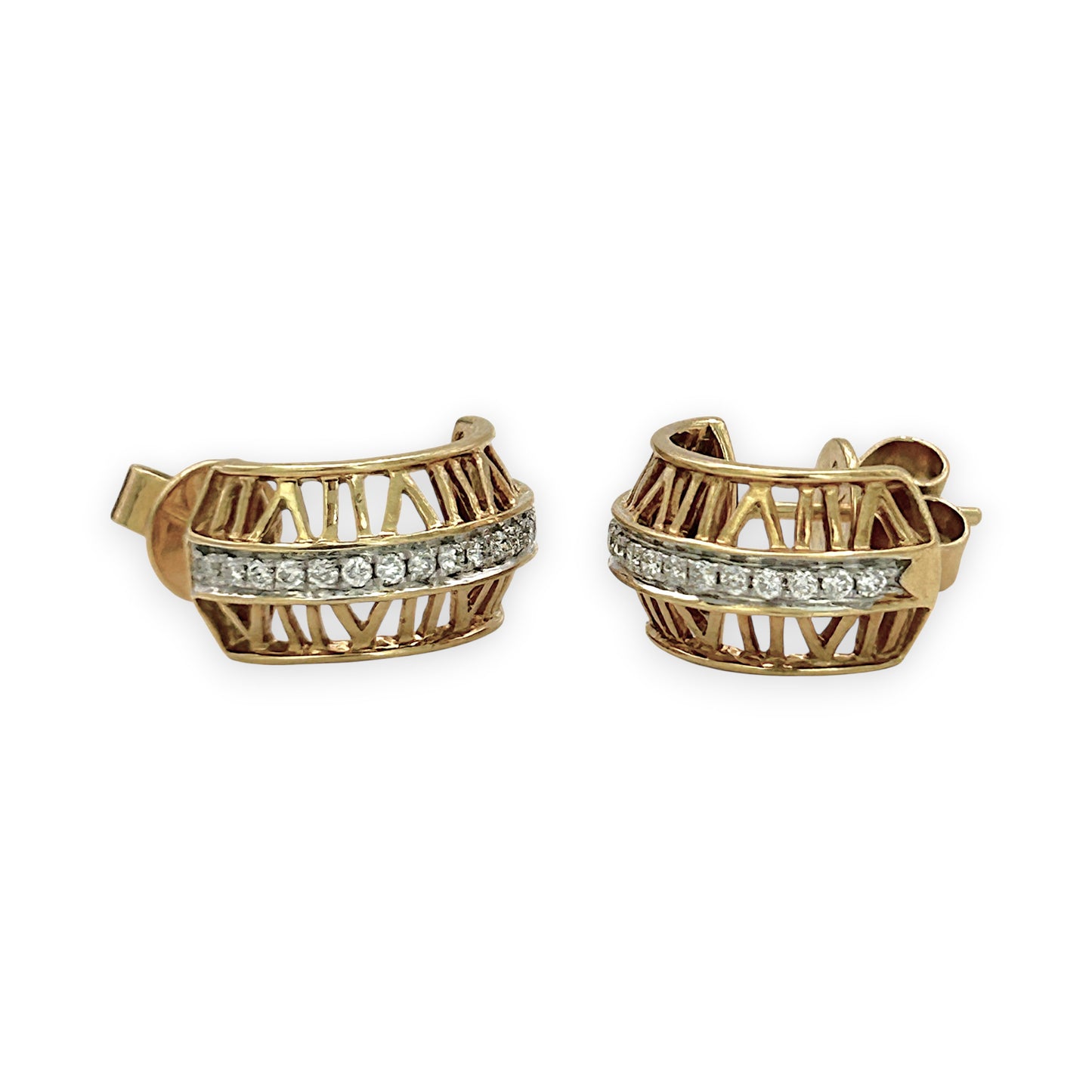 NZGD | 18ct Gold Roman Luxe Diamond Half Hoop Earrings