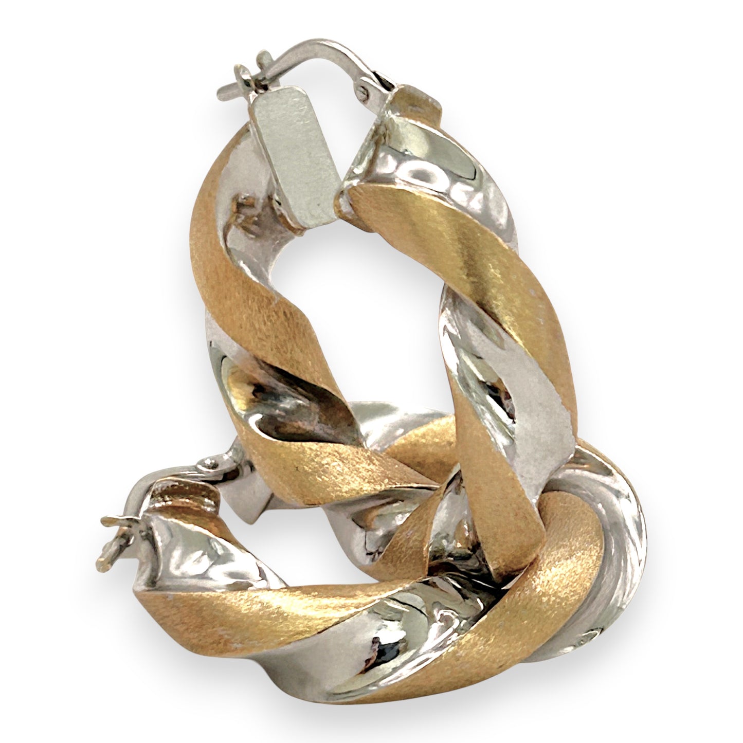 NZGD | 18ct Gold Earrings UNOAERRE Two‑Tone Bold Spiral Hoops 27.1mm