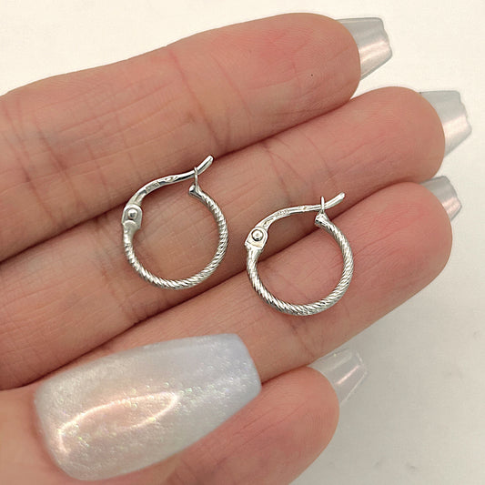 NZGD | 18ct White Gold Frostline Textured Hoop Earrings 13.4mm